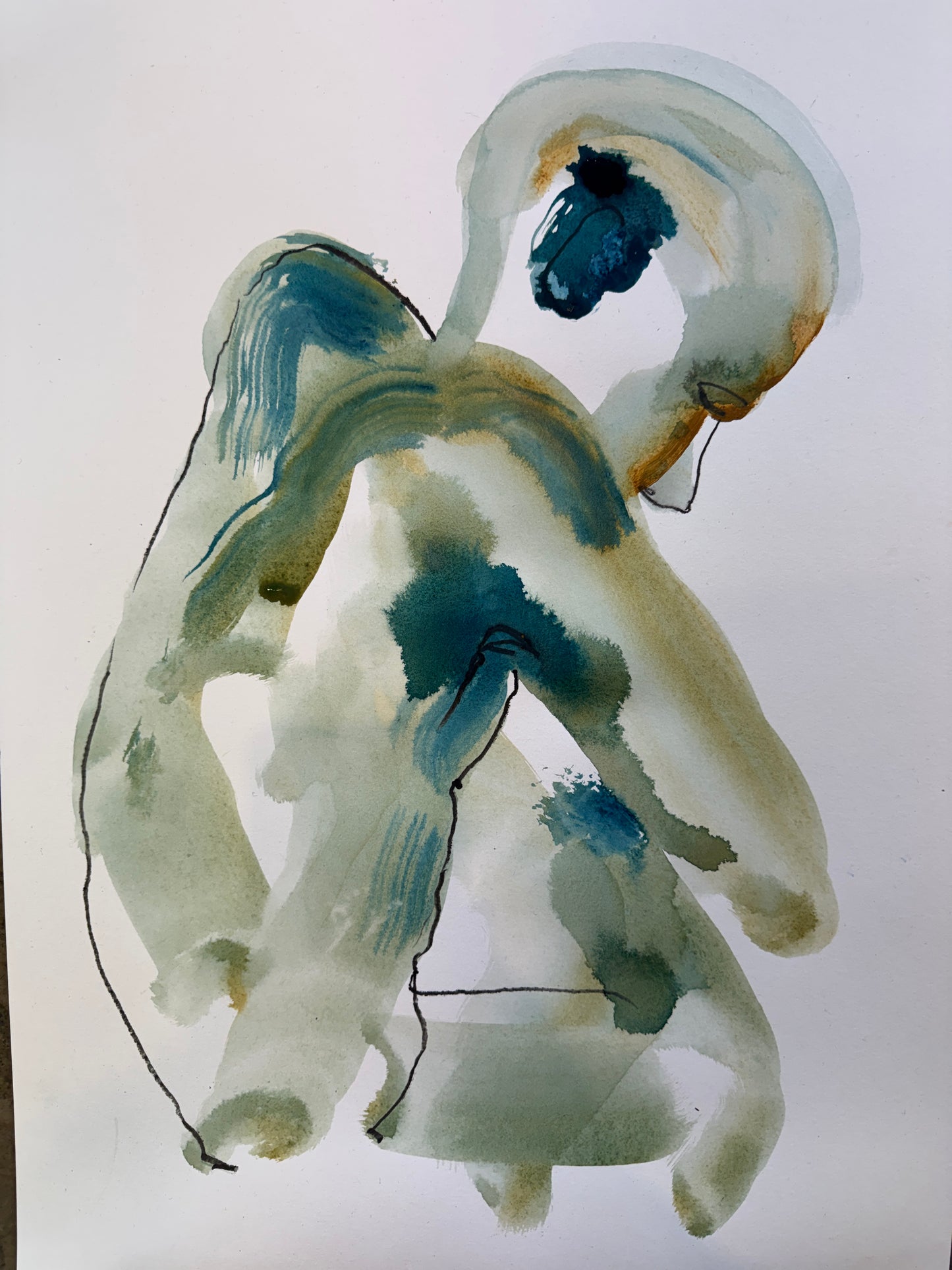 Naaktmodel groene inkt